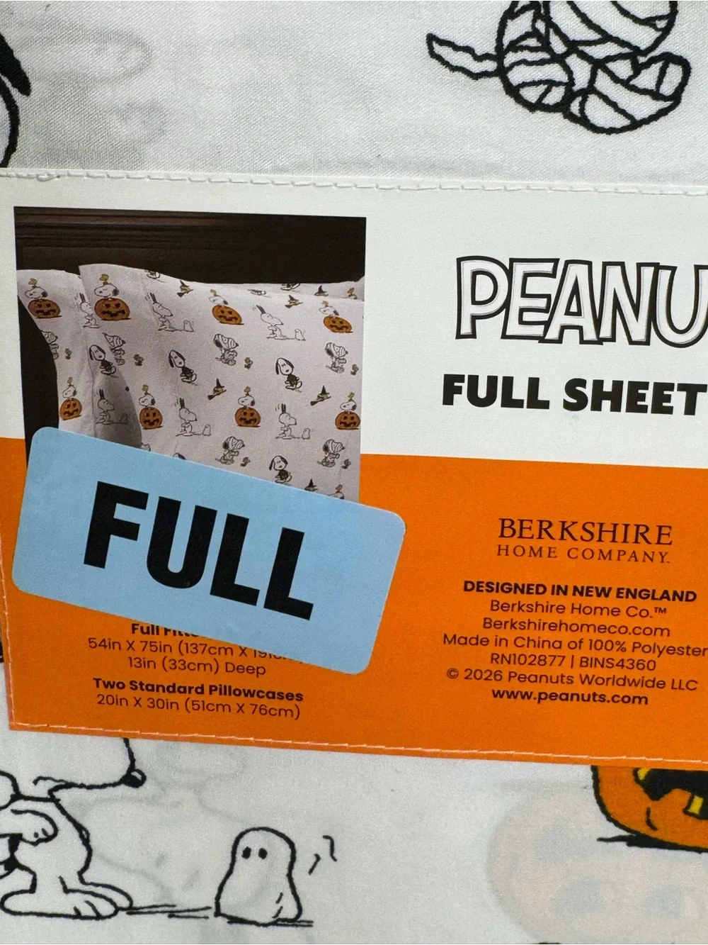 Peanuts Halloween Full Sheet Set - White, Orange, Black